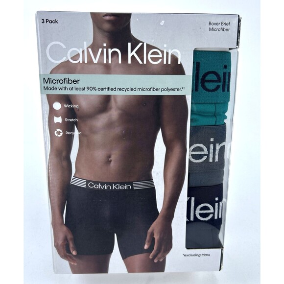 Calvin Klein Boxer Brief 3 Pack Size Medium 32-34” Underwear Microfiber Stretch - Picture 1 of 9